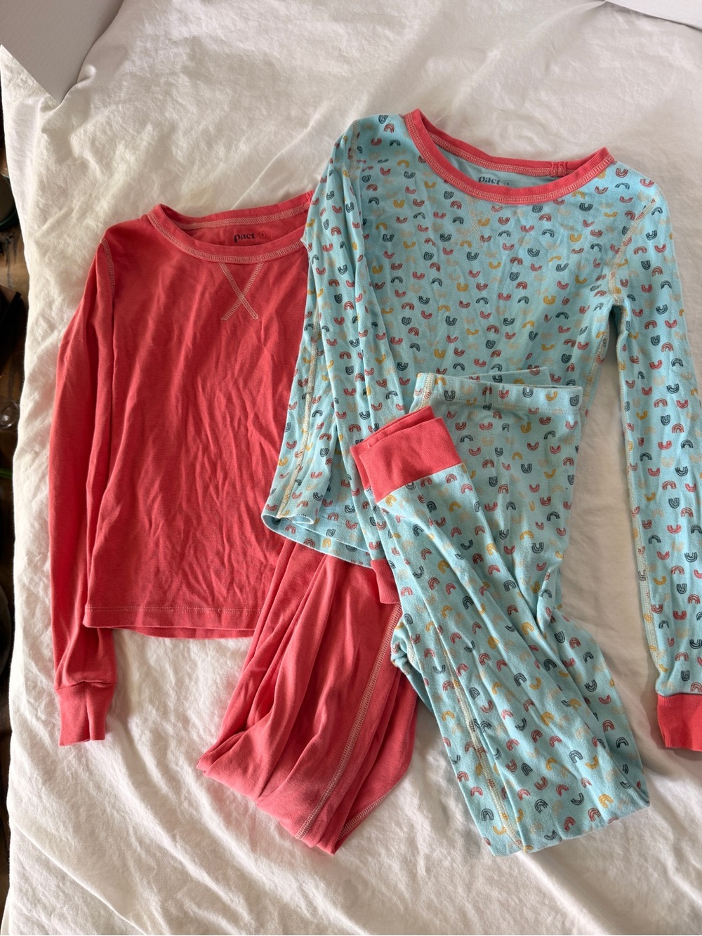 Pact Kids Coral & Light Blue Rainbow Organic Cotton Pajama Set